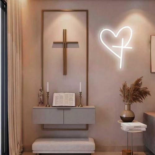 Heart Cross Neon Sign - Dimmable LED Wall Decor for Home and Events
