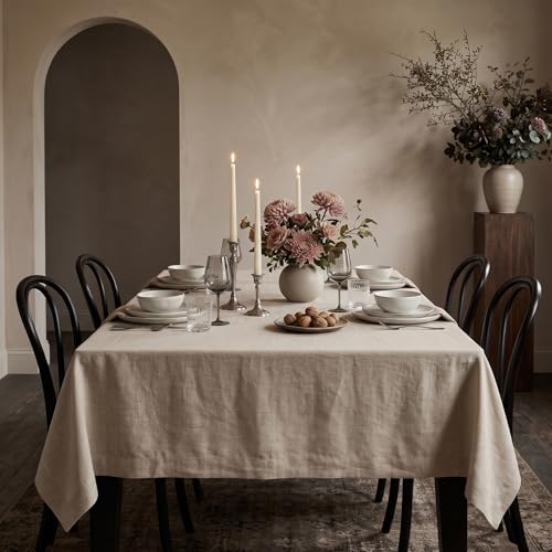 Rectangular Linen Tablecloth 60 x 132 Inches Natural Fete - Handcrafted