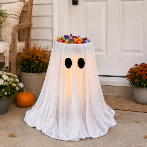 Lighted Halloween Ghost Candy Bowl with Remote Control, 35-Inch Outdoor Decor