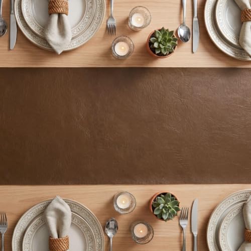 Brown Double Sided Faux Leather Table Runner 12x72 Inch Waterproof & Heat Resistant