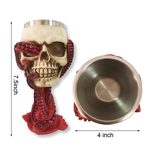 Medieval Skull Goblet Drinkware - Stainless Steel & Resin Octopus Tentacle Halloween Cup - Unique Whisky Wine Shot Glass