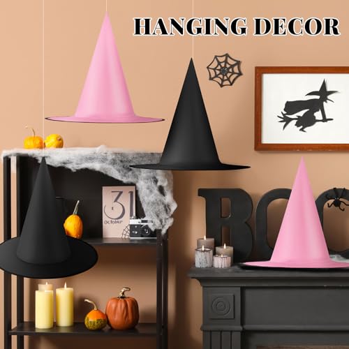 Halloween Witch Hat Decor Set - Suhine 12 Pieces with Classic Black & Pink Variations