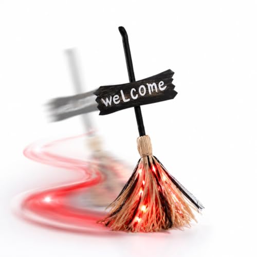 Self-Moving Light Up Witch Broom with Spooky Music for Halloween Decor