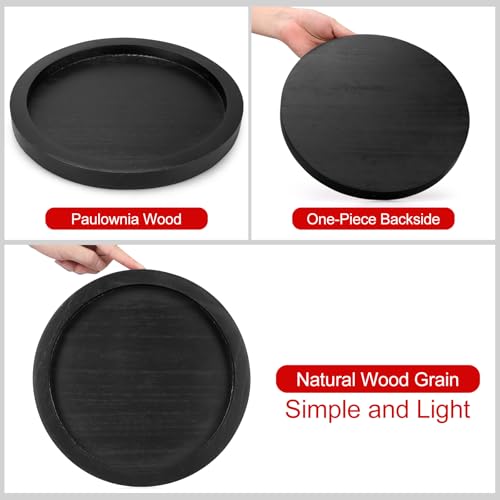 Black Round Wooden Decorative Tray for Coffee & Dining Tables - 11 Inch
