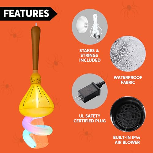 5FT Inflatable Halloween Witch with Glowing Broomstick and LED Lights - Indoor Outdoor Decor