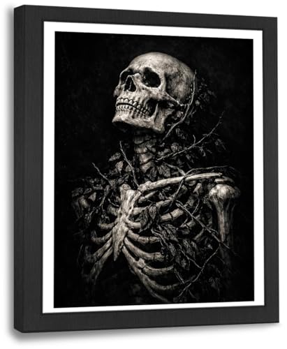 Skeleton Wall Art Canvas - Gothic Skeleton Skull Framed Decor 10x8