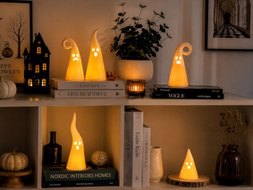 Ceramic Ghost Light Set - Halloween Decor with LED Lights, 5 Pieces
