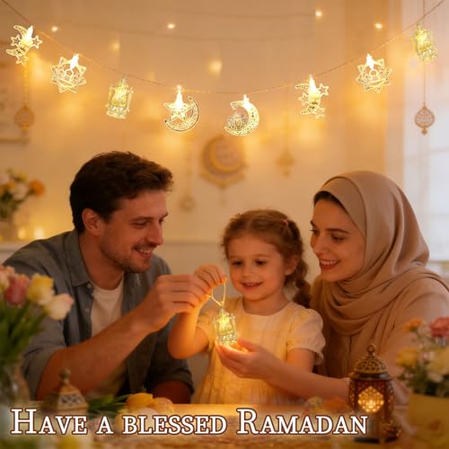Moon Star String Lights 10FT 20 LED Fairy Lights Ramadan & Christmas Decor - Battery & USB Powered with 2 Modes Waterproof