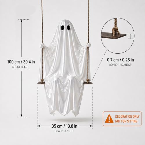 Large Hanging Swing Ghost with LED Lights - Outdoor Halloween Decor, 5 FT Spooky Ghost for Porch & Yard