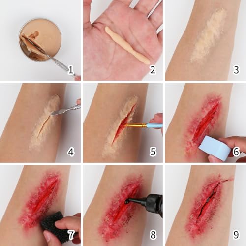 Professional Halloween SFX Makeup Kit with Fake Blood, Scar Wax & Brushes