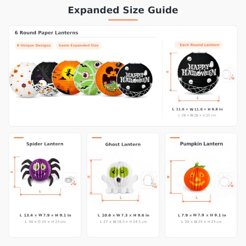 Halloween Paper Lanterns Set with 3D Shapes and Spooky Patterns - Indoor Outdoor Decor