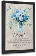 Framed Scripture Proverbs Wall Art Canvas - Trust in the Lord 24x16 with Flower Variation