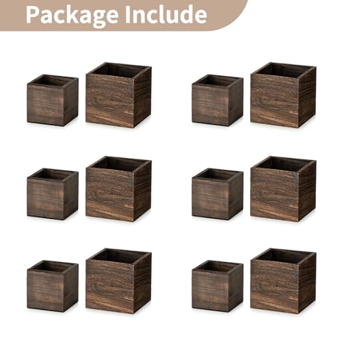 Small Wooden Box Set - Brown Square 4 Inch & 5 Inch - 12 Pcs for Decor & Storage