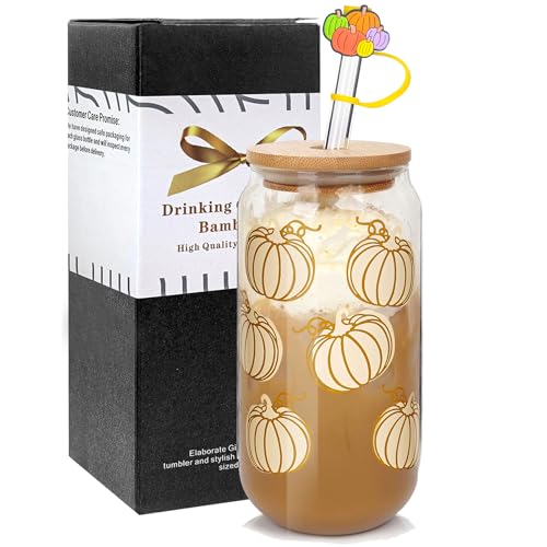 Pumpkin White Style Fall Coffee Mug Set - 18oz Iced Coffee Tumbler with Lid & Straw