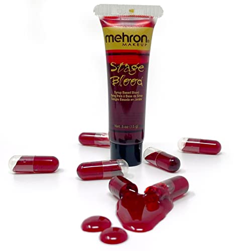 Mehron Makeup Stage Blood 0.5 Fl oz with Capsules - 6 Pack Fake Blood Kit