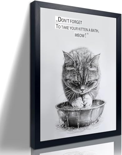 Cute 10x8 Inch Cat Bath Painting Wall Art - Kitten Decor for Bathroom & Bedroom