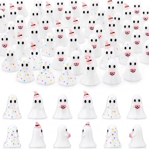 Mini Pastel Ghost Figurines Bulk Set - Halloween Decor, 75 Pieces with Variation Ghost