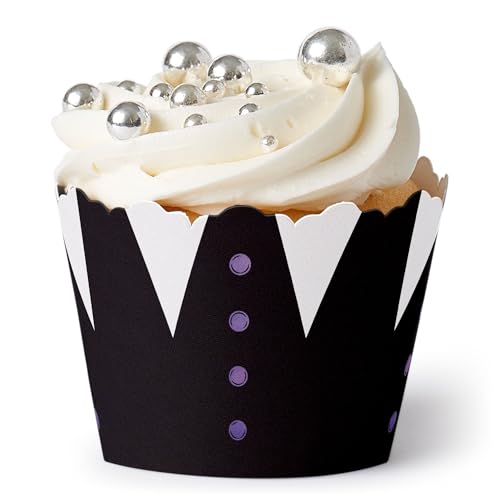 Halloween Goth Girl Cupcake Wrappers Set of 12 - Adjustable Black and Purple Decorations