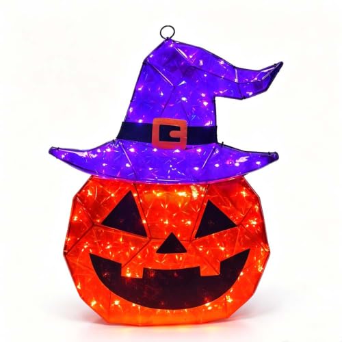 Outdoor Light Up Pumpkin with Witch Hat & 85 LEDs - 24 Inch Halloween Decor