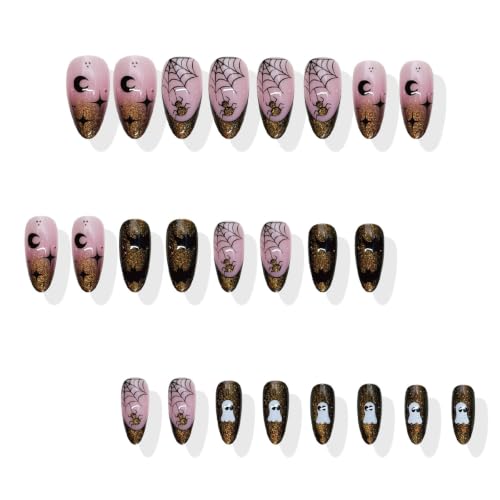 Fall Halloween Press-On Nails Medium Almond - Brown Cat Eye Style-42