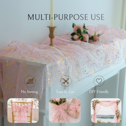 Pink Gold Table Runner 10FT Sheer Gauze Tulle Romantic Decor - Snowkingdom
