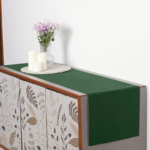 Forest Green Linen Table Runner 14 x 90 Inches - Classic Linen by D'Moksha - Eco-Friendly Gift-Ready Decor