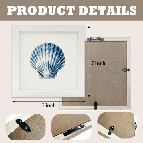 Seashell Wall Art Decor - Blue Coastal Summer Beach Theme, 7x7 Inch Handmade