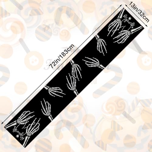 Halloween Skeleton Hand Table Runner 13x72 Inch - Black Decor for Dining