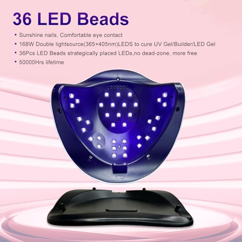 UV LED Nail Lamp 168W with Auto Sensor for Gel Nails - Pink Variation