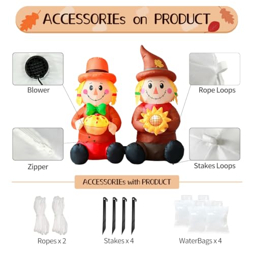 Inflatable Scarecrow Decorations with LED Lights - Fall & Thanksgiving Outdoor Decor - Variation: Scarecrow Couples