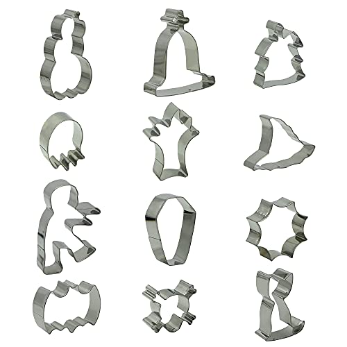Halloween Cookie Cutter Set 12-Piece Stainless Steel Baking Mold for Cookies & Decorations