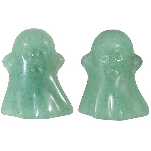 Mini Green Aventurine Crystal Ghost Figurine Set for Halloween Decor - 2 Pieces