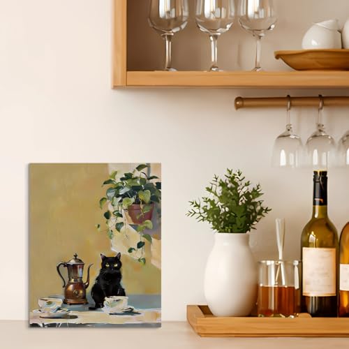 Coffee Cat Canvas Wall Art - Black Cat Kitchen Decor - Variation of THIS listing: Coffee-02