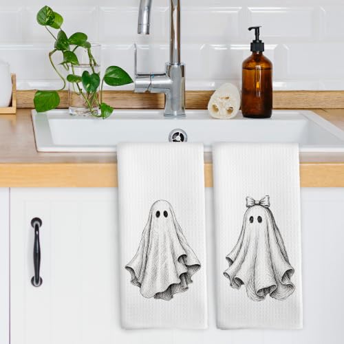 Halloween Ghost Kitchen Dish Towels Set of 2 - Autumn30 Variation 16x24in Microfiber
