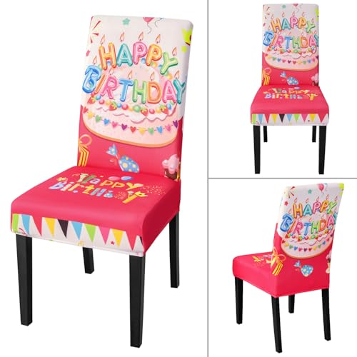 Birthday Chair Covers Set of 4 - Stretch Removable Dining Chair Slipcovers for Parties