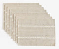 Hemstitched Cotton Linen Place Mats Set of 8 - Coffee Embroidered, Boho Table Decor