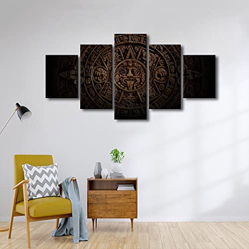 Aztec Solar Calendar Wall Art Canvas Prints - Framed 60x32 Inches, Mayan Civilization Decor - Variation of Artwork-13