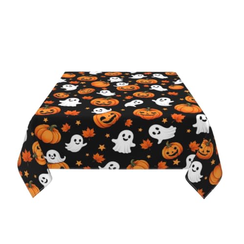 Halloween Square Tablecloth 54 Inch Pumpkin Ghost Pattern Jack-O-Lantern Maple Leaf for Home Party Indoor Outdoor Decor - Jack-O-Lantern Ghost Variation