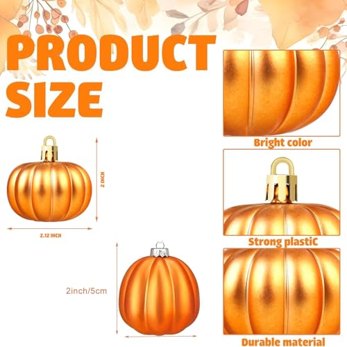 24Pcs Mini Orange Pumpkin Hanging Ornaments – Fall Thanksgiving Decor Set