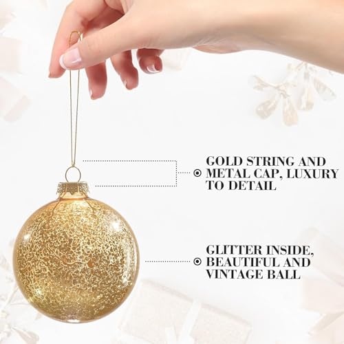 Gold Mercury Glass Christmas Ornaments Set of 12 - 3.15 Inch - Mercury Gold Variation