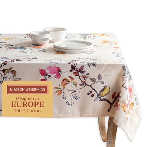 Maison d'Hermine Equinoxe Beige Rectangular Table Cloth 60x90 Inches - Elegant Cotton Holiday Decor