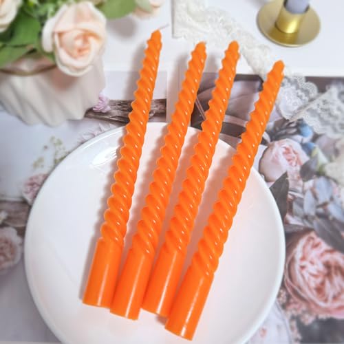 Orange Spiral Taper Candles - 4 Pack, 10 Inch Dripless & Smokeless for Home Decor