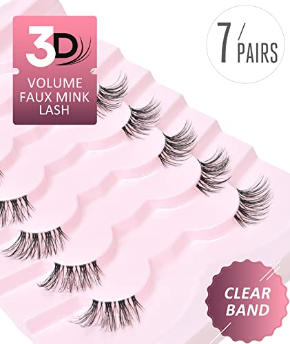 Half Lashes Natural Look False Eyelashes - Wispy Faux Mink Pack 7 Pairs C03 6-15MM