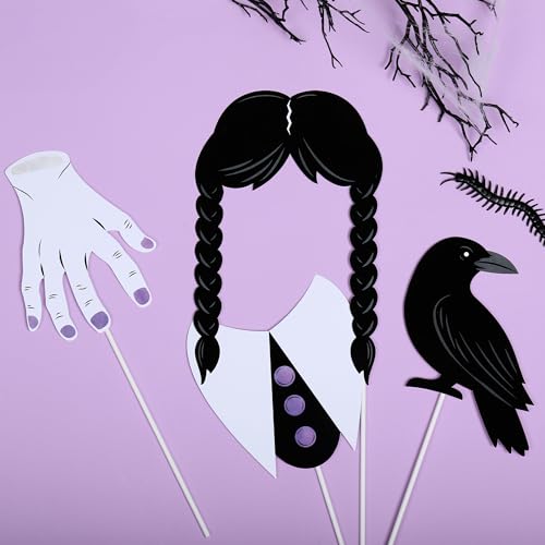 Goth Girl Photo Booth Prop Kit - 20pcs Halloween Party Supplies, DIY Cardstock Decorations