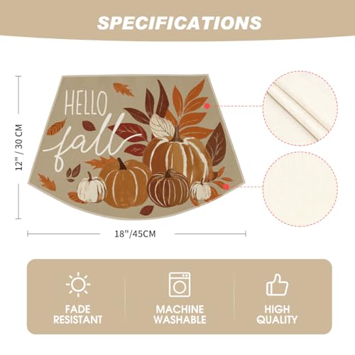 12x18 Inch Wedge Placemats Set of 4 - Hello Fall Pumpkins Decor, Khaki