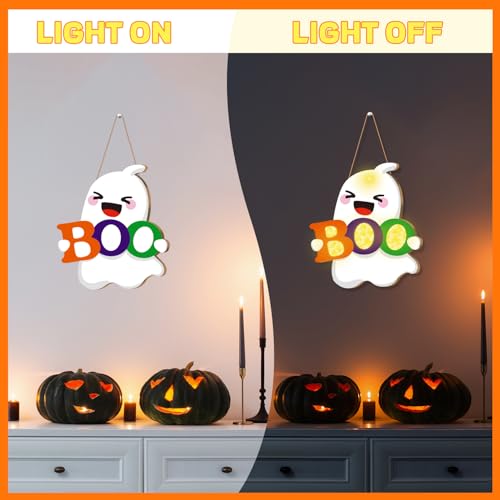 Halloween Door Decor Ghost with Light Sign - Outdoor Wall Hanging, Spooky Welcome