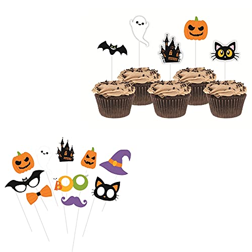 Halloween Party Supplies Kit for 24 Guests - Plates Cups Balloons Banner Decorations