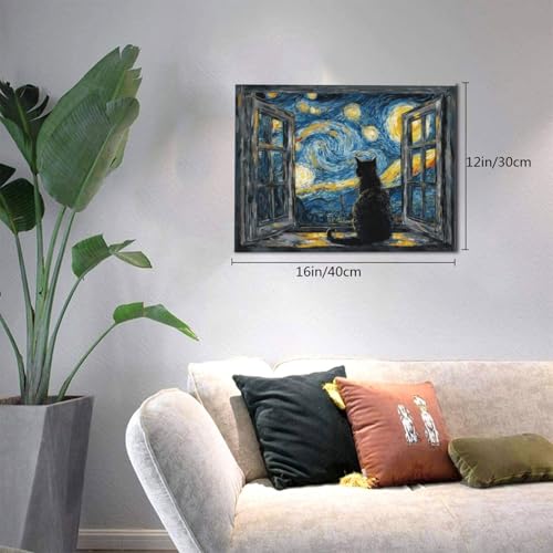 Black Cat Wall Art Decor Canvas Prints 16x12 Inch Framed Picture – Variation of THIS Listing