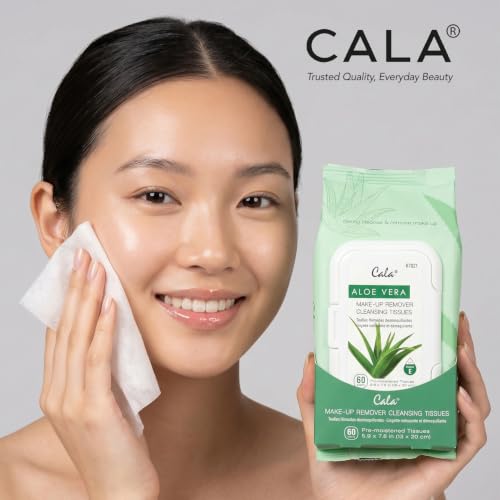 CALA Aloe Vera Makeup Remover Cleansing Tissues - Waterproof & Gentle, 60 Sheets