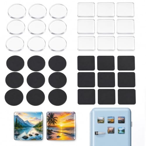 DIY Clear Acrylic Magnet Set - Square & Round 18 Pack for Crafts & Decoration